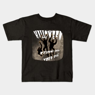 Zombie against the background of the foggy night sky Kids T-Shirt